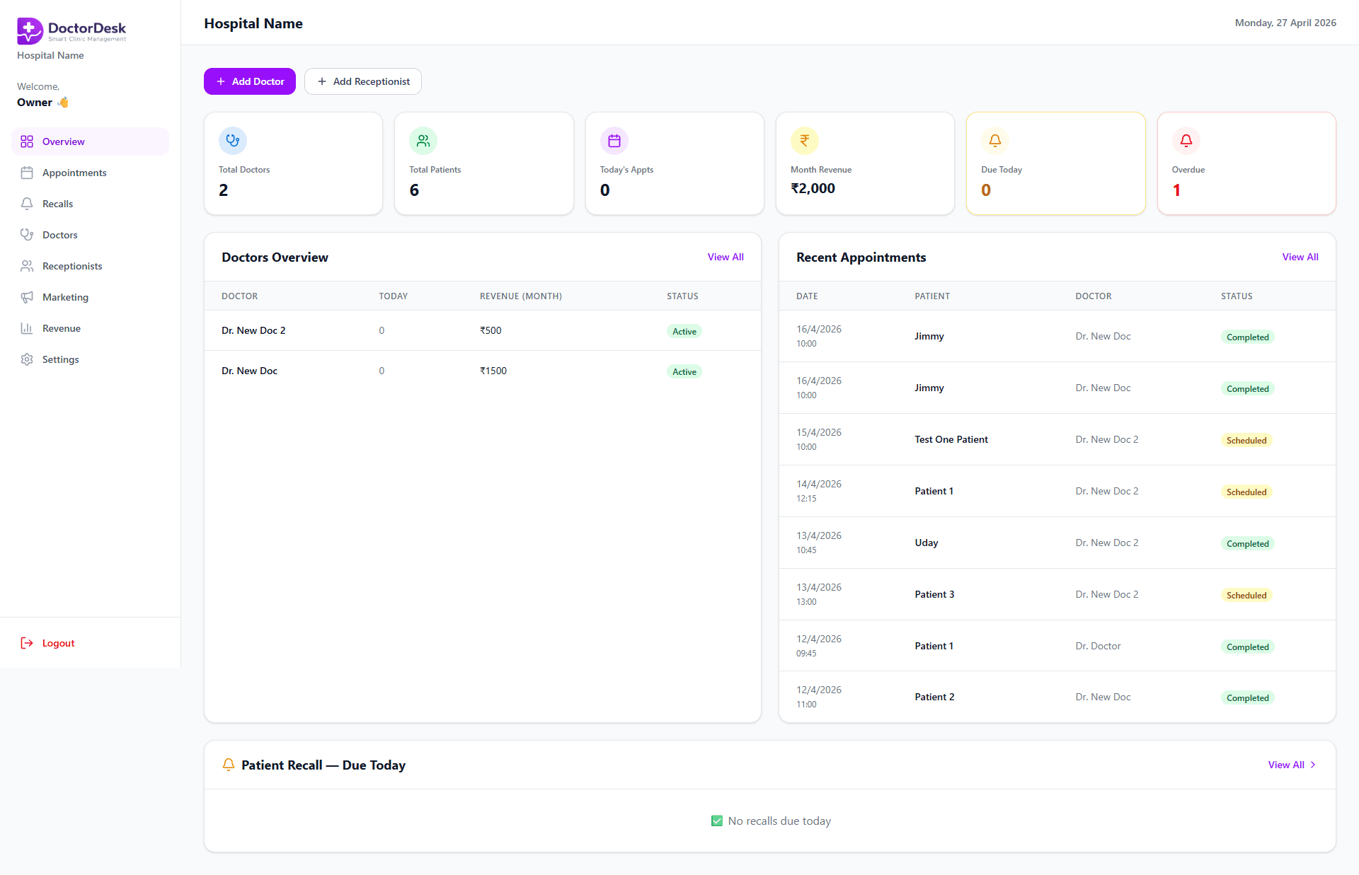 DoctorDesk – main overview